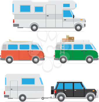 The collection of camp cars isolated on white background