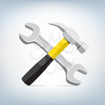 The hammer and wrench icon on light mesh background, settings symbol