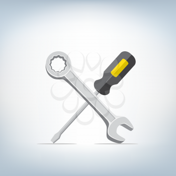The screwdriver and wrench icon on light mesh background, settings symbol