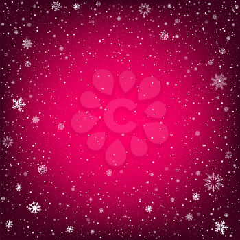 Winter pink background with snow. Christmas and New Year backdrop
