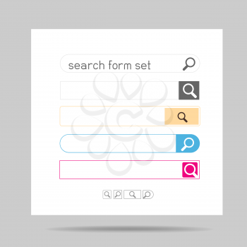 Search form set isolated on white background. Searching icon collection with shadow on gray color. Web find design, easy to edit