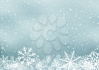 Winter holiday background with snow. Frosty close-up wintry snowflakes. Ice shape pattern. Christmas decoration backdrop