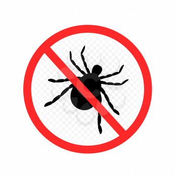 Anti mite label template on white transparent background. Acarus parasite silhouette. Stop insect infection sign symbol