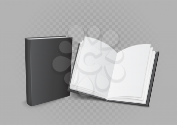 Closed and opened book with shadow on gray transparent background. Books presentation template