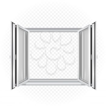 White open window template on transparent background. Home outdoor exterior element. Architecture build object