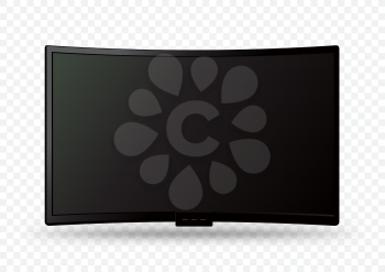 Big curved black wall TV icon template with shadow on white transparent background. Television LED display screen. Flat media technology eletronic equipment. LCD computer monitor