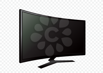 Curved black 3D TV on white transparent background. Television LED display screen. Flat media technology eletronic equipment. LCD computer monitor