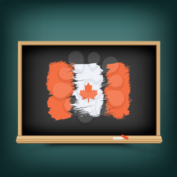 Canada national flag draw on school education blackboard. Great 8 country Canadian standard banner backdrop. Learn language lesson