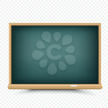 Education green blackboard drawing or write template with shadow on transparent background. Empty school chalkboard