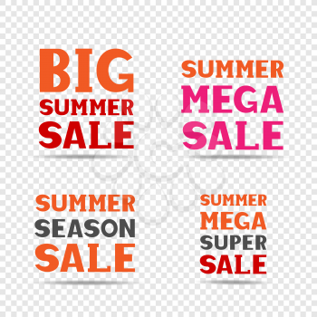 Red orange and pink big mega super season sale message label set on transparent background. Business communication dialog or quote template collection sign.