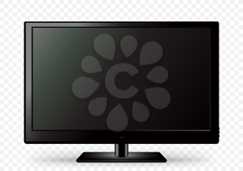 Black TV icon template with shadow on white transparent background. Television LED display screen. Flat media technology eletronic equipment. LCD computer monitor