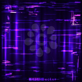 Glitch blue purple and pink light background template. Abstract glitched lines vector design backdrop