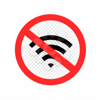 Wifi signal forbidden symbol icon on white transparent background. No wireless wi-fi network sticker design
