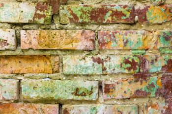 Old mold brickwork decor backdrop. Grunge colored brick wall background. Architecture texture design