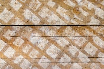 Grid trace track on dirty wooden boards. Rough wood background