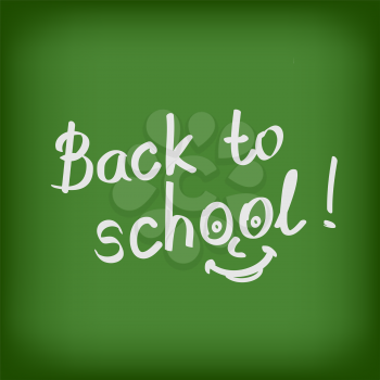 Drawing back to school text on green blackboard. Chalkboard lettering. Education sign symbols