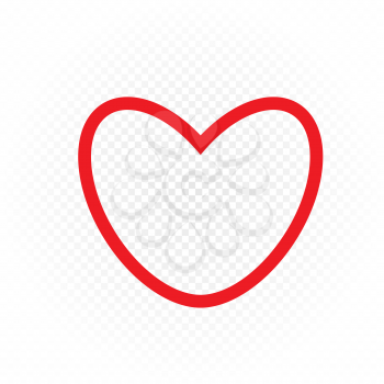 Red color outline heart sign on white transparent background