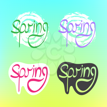 Spring text set on color background. Springtime lettering template