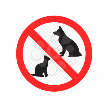 Do not enter with dogs and cats symbol on white transparent background. Dog and cat animal prohibition sign