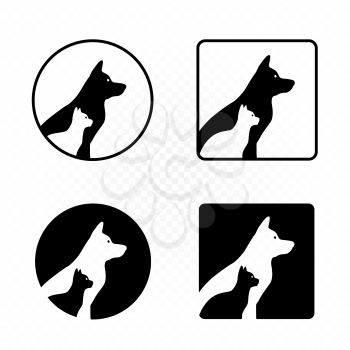 Dogs and cats sign symbol icon on white transparent background. Cat and dog animal logo
