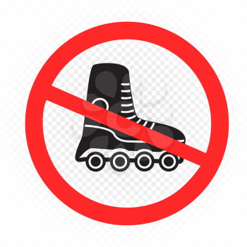 Roller skating ban sign symbol on white transparent background. No roller skates sticker. Skate prohibition label template