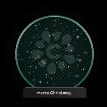 Christmas toy sphere template with snow on black tranparent background. Holiday ball with message