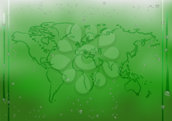 Finger drawn map on rainy natural green background