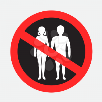No entry man woman family on gray background. Married couple ban symbol sticker. Pair people silhouette template