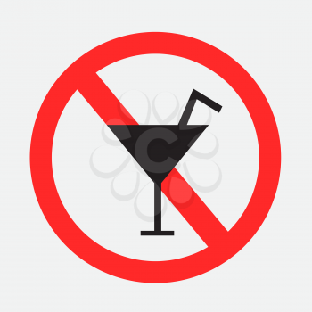 Drinking alcoholic beverages forbidden sign sticker on gray background. No drink alcohol symbol