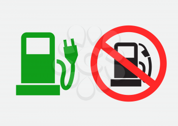 Charge car with electricity save nature sign. Electrical energy gas station pictogram. Green power technology symbol. Refueling oil ban sticker