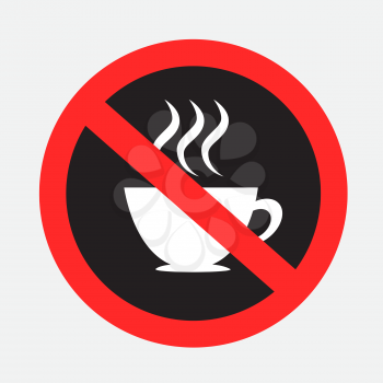 Drinking hot drinks is prohibited dark sign on gray background. No coffee tea cappuccino espresso latte drink area symbol.