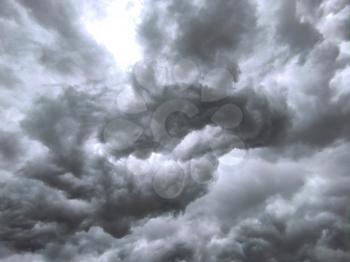 Thunderstorm clouds sky background. Storm cloudy bakdrop. Natural heaven texture. Rainy cloudscape atmosphere