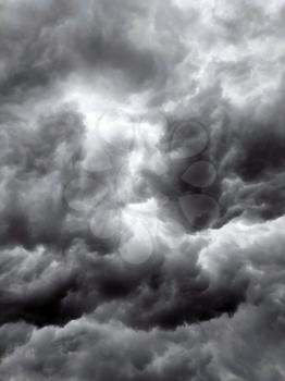 Thunderstorm dark blurred sky backdrop. Storm cloudy bakdrop. Natural heaven texture. Rainy cloudscape atmosphere