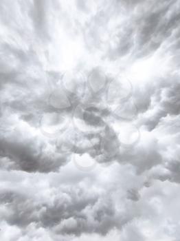 Thunderstorm light clouds background. Storm cloudy bakdrop. Natural heaven texture. Rainy cloudscape atmosphere