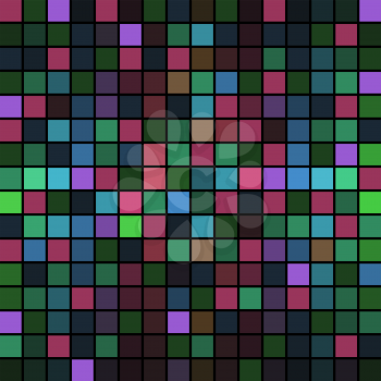 Colors random squares on dark backdrop. Mosaic green pink purple blue color background