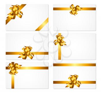 Gift Card with Gold Bow and Ribbon Set Vector Illustration EPS10