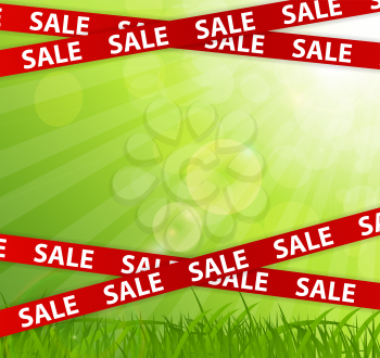 Spring Sale Concept with Nature and Ribbons. Vector Illustration EPS10
