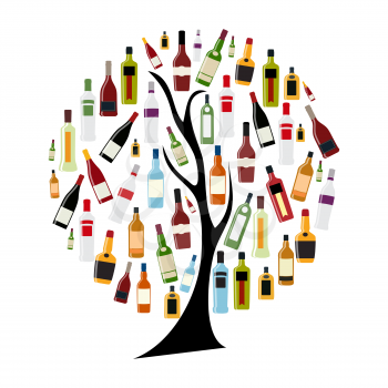 Vector Illustration of Silhouette Alcohol Bottle on Tree Concept  EPS10