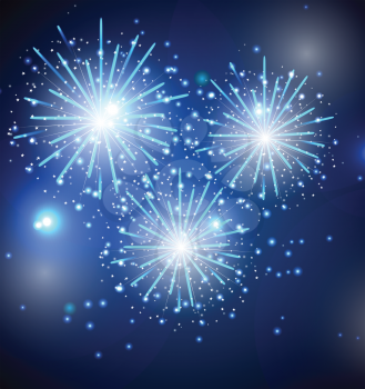 Glossy Fireworks On Blue Background Vector Illustration EPS10