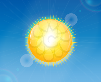 Sunny Shiny on Blue Background Vector Illustration.
