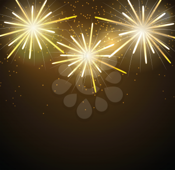 Glossy Fireworks on Dark Background Vector Illustration