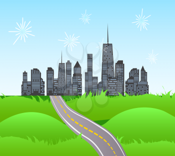 Solar Road in the City of Nature. Vector Illustration. EPS10
