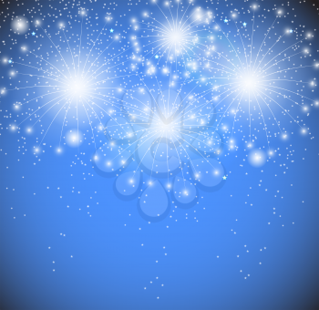 Blue Glossy Fireworks Background Vector Illustration. EPS10