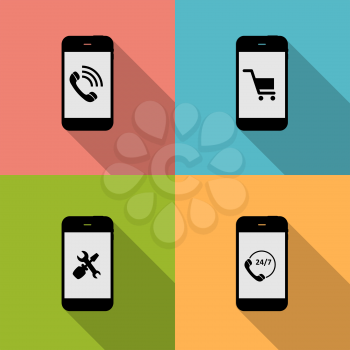 Concept on Different Mobile Phote Icons. Vector Illustration