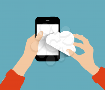 Cloud Computing Concept on Different Electronic Devices. Vector Illustration