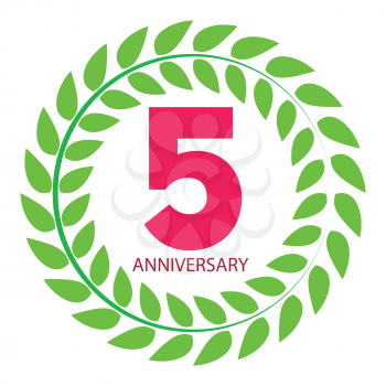 Template Logo 5 Anniversary in Laurel Wreath Vector Illustration EPS10