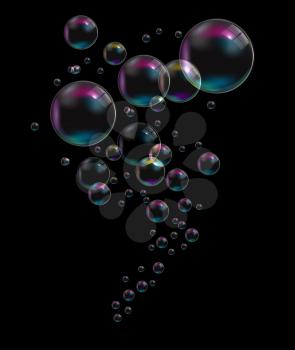 Transparent Bubbles on Black Background. Vector Illustration. EPS10