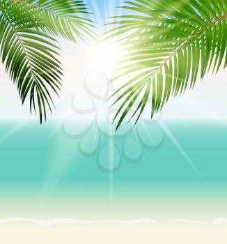 Summer Time Palm Leaf Seaside Vector Background Illustration EPS10