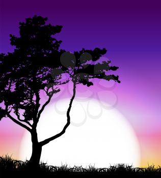 Silhouette of Tree on Sunset Background. Vector Illustration EPS10