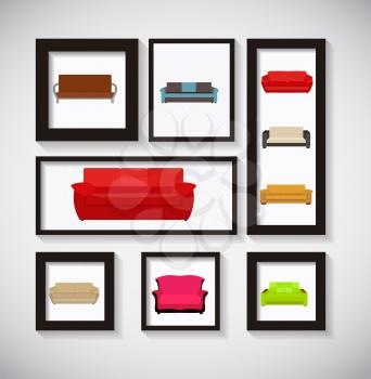 Abstract Gallery Background with Sofa Icon Set Vector Illustration Eps10